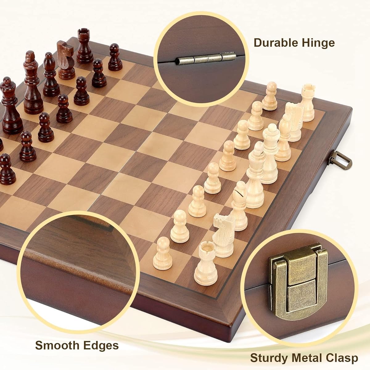 Magnetic Wooden Chess Board Set with Manual for Adults and Kids, 15" Chess Puzzle with Handmade Pieces, Foldable Portable Travel Unique Chess Game for Tournaments, Professionals and Beginners