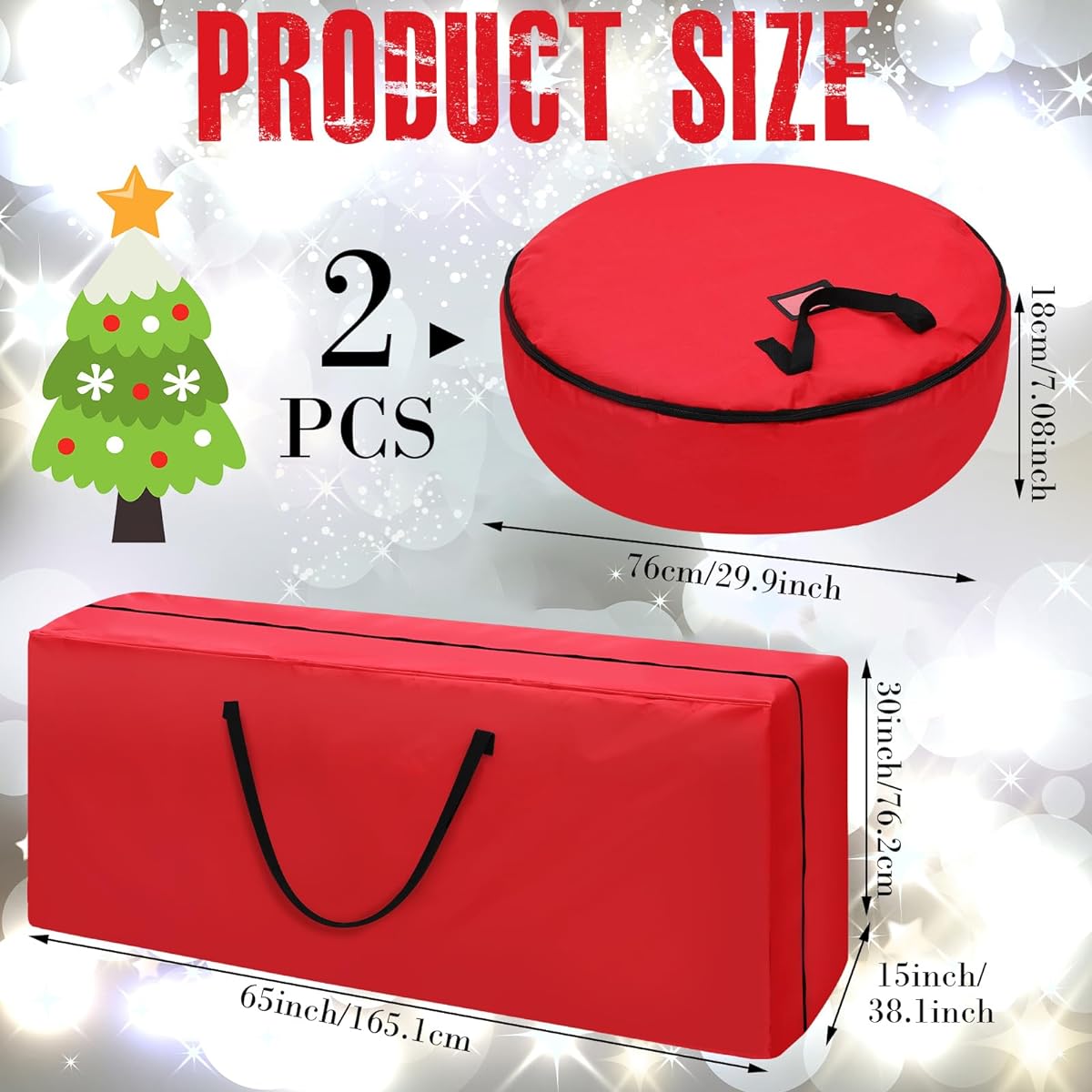 Windyun 3-Piece Christmas Tree Storage Bag Set - 1 x 9ft Tree Storage Container with Wheels and 2 x Wreath Garland Storage Bags for Large Artificial Christmas Trees - Waterproof and Easy to Carry (Round)