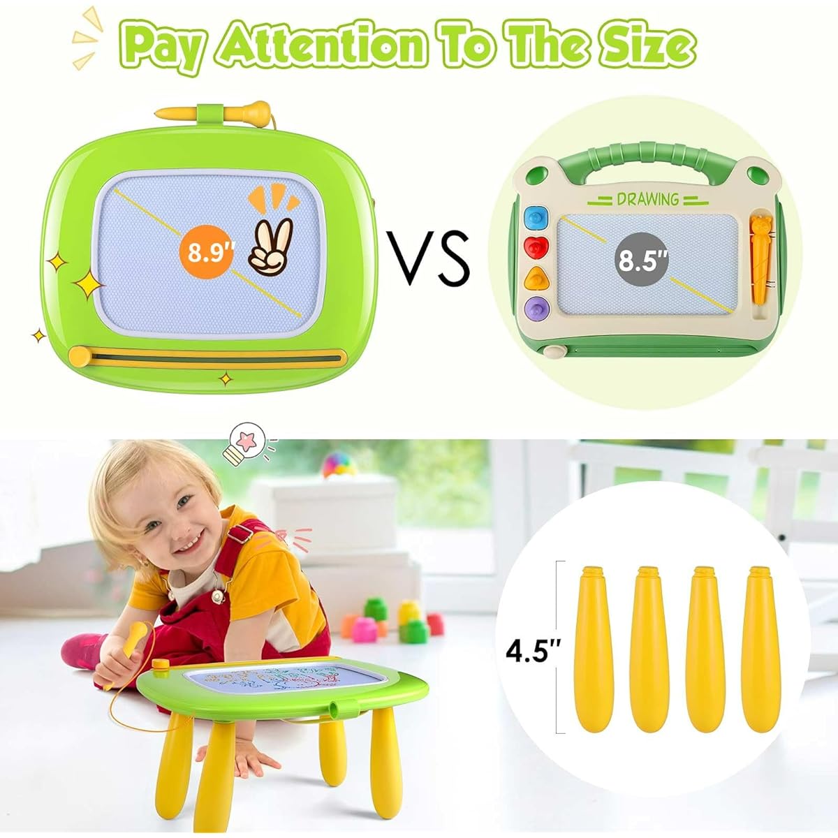 Smasiagon Toddler Girls Boys Toy Magnetic Drawing Board for Toddlers Age 1-3 Early Learning Doodle Board Writing Painting Sketch Pad Birthday Easter Valentine's Day Gift for Kids Age 1 2 3 (Green)