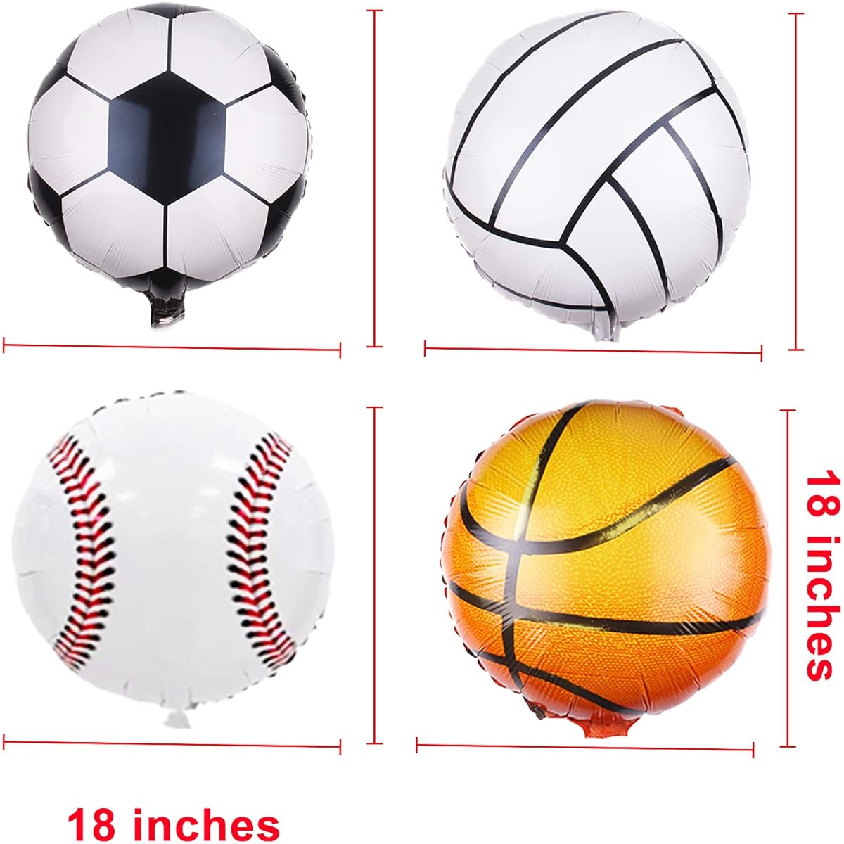 10pcs Baseball Basketball Volleyball Football Soccer Decoration Foil Balloons - Sports Games/Boys Birthday Party/Baby Shower Supplies Balloons