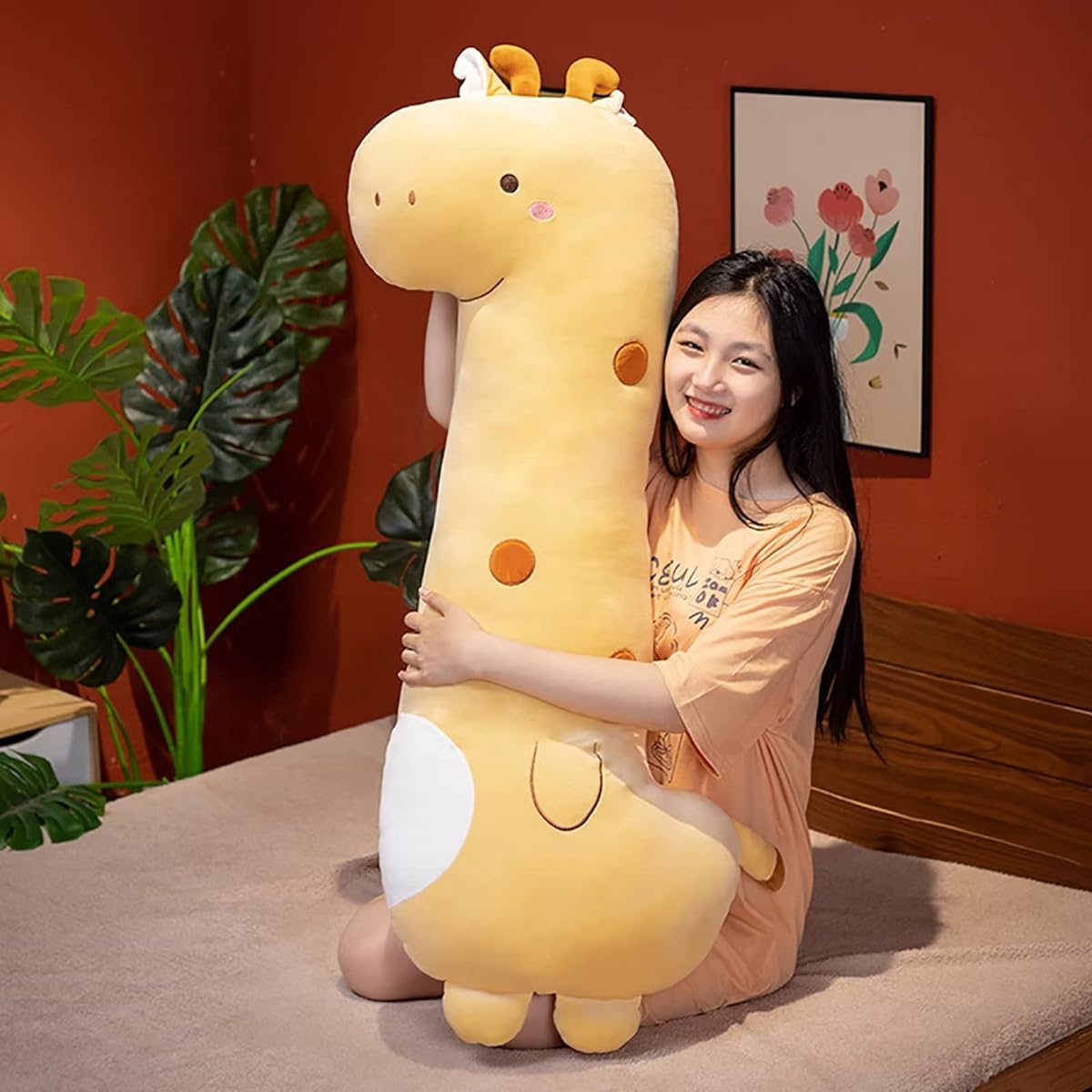 PEACH CAT Cute Long Giraffe Plush Pillow Cute Giraffe Stuffed Animal for Girls and Boys Yellow 35.4 Inch