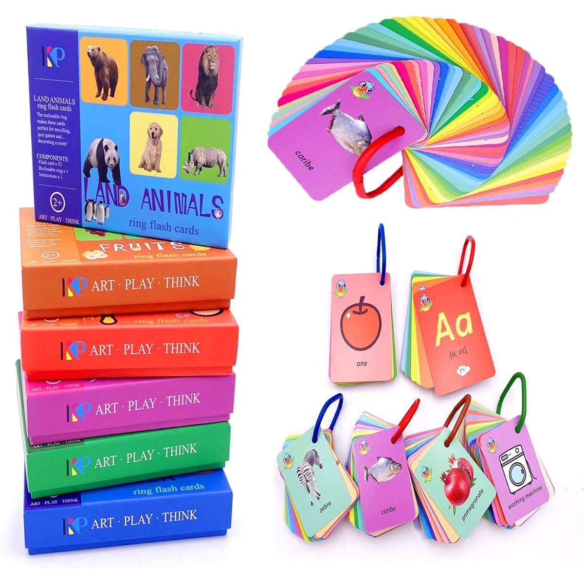 Picture Flash Cards for Kids, Toddler Sight Words Alphabet, Numbers, Animals, Fruits, ABC Letters, Daily Use Kids Flash Cards for Kindergarten, 6 Sheets with Blind Ring