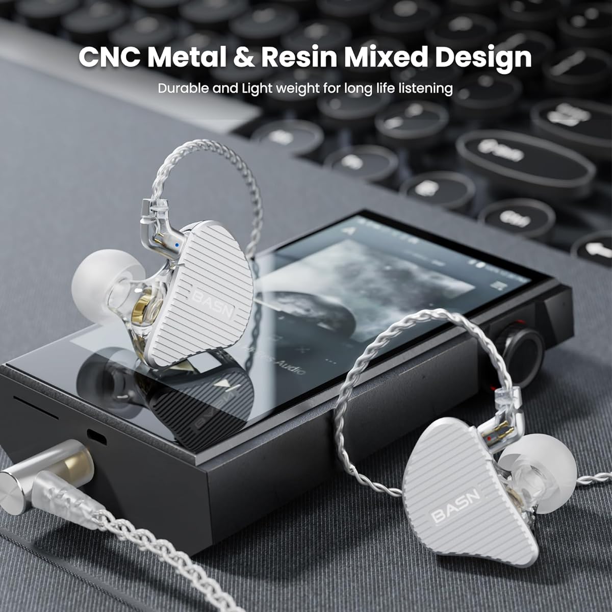 BASN Mix-PD In-Ear Monitors with 1 Planar Driver + 1 Dynamic Driver Dual Driver Hi-fi IEM Earphones CNC Machined Metal Cover Wired 0.78mm 2 Pin Detachable Cable for Musicians Silver