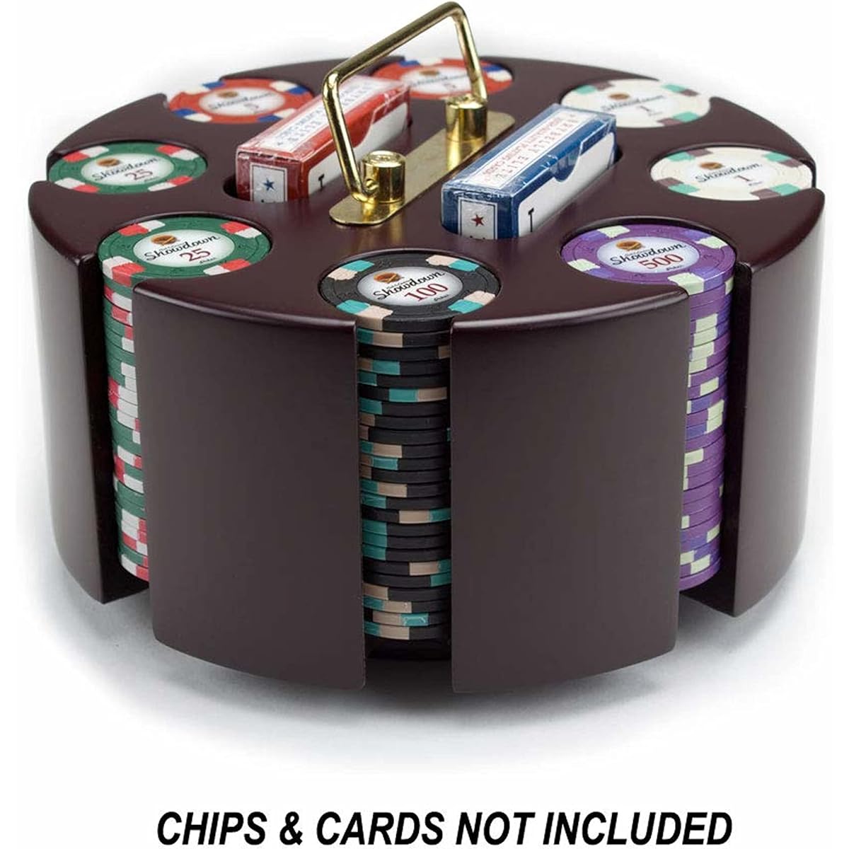 200 ct. Spinning Poker Chip Carousel | 8 Denomination Clay Chip Storage for Blackjack, Las Vegas Craps, Texas Hold'em, Omaha Plus 2 Deck Playing Card Holder | Casino Games & Gambling Accessories