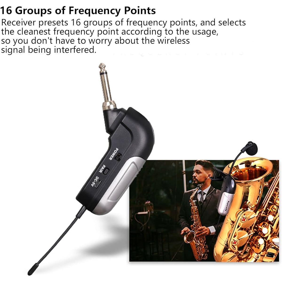Pickup Instrument Microphone Wireless Instrument Microphone with 360° Rotating Fixed Clip for Saxophone Clarinet Trumpet Tuba Horn Trombone