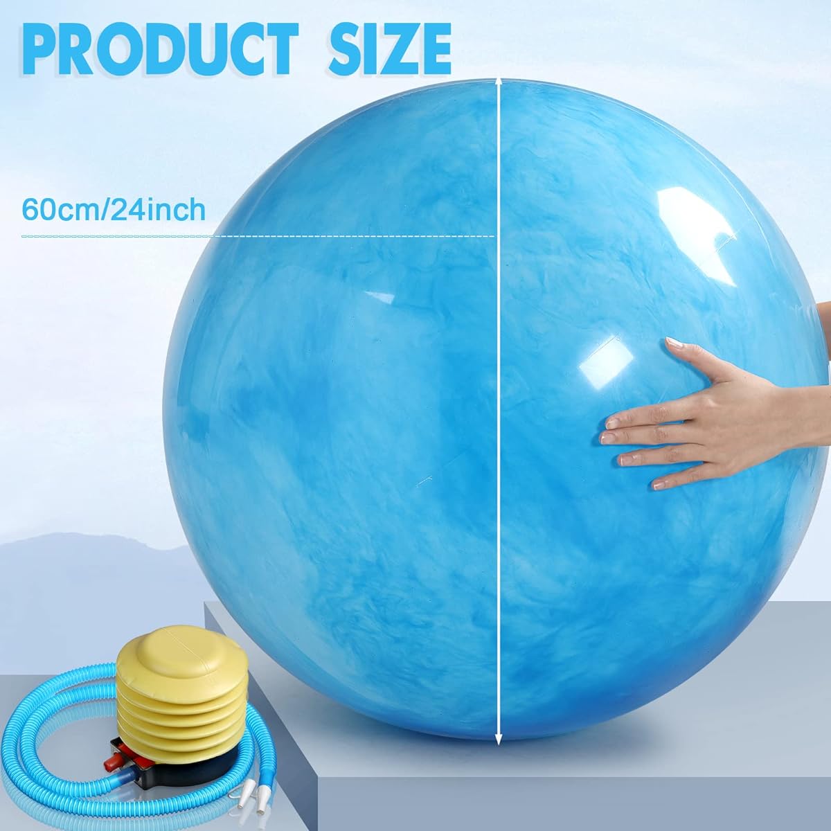 2pcs 24" Marble Bouncy Balls Large Playground Balls Inflatable Balls Rubber Balls Sensory Balls with Pump Beach Play Toys Indoor Outdoor Games Activities Red Blue