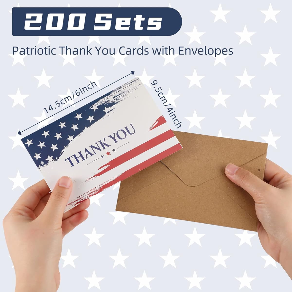 Set of 200 Blank Patriotic Thank You Cards with Envelopes Military Thank You Cards Bulk American Flag Thank You Postcards Greeting Cards Veterans Day 4th of July Military Party Gifts 4 x 6 inches