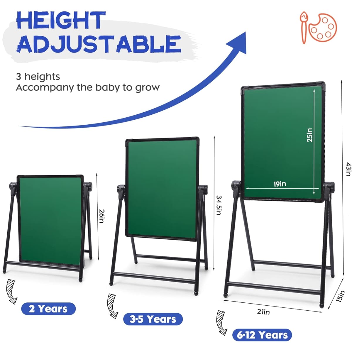 Kids Easel with Paper Rolls Kids Easel with Extra Letters and Numbers Adjustable Double Sided Whiteboard & Chalkboard Standing Easel Kids Art Easel Boys Girls