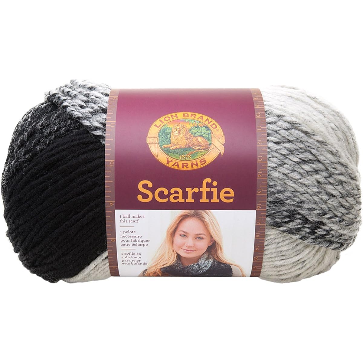 Lion Brand Knitting Yarn Scarfee Cream/Black 3 Skeins Factory Pack (Same Dye Lot) 826-201 Includes 1 Artsiga Crafts Project Bag