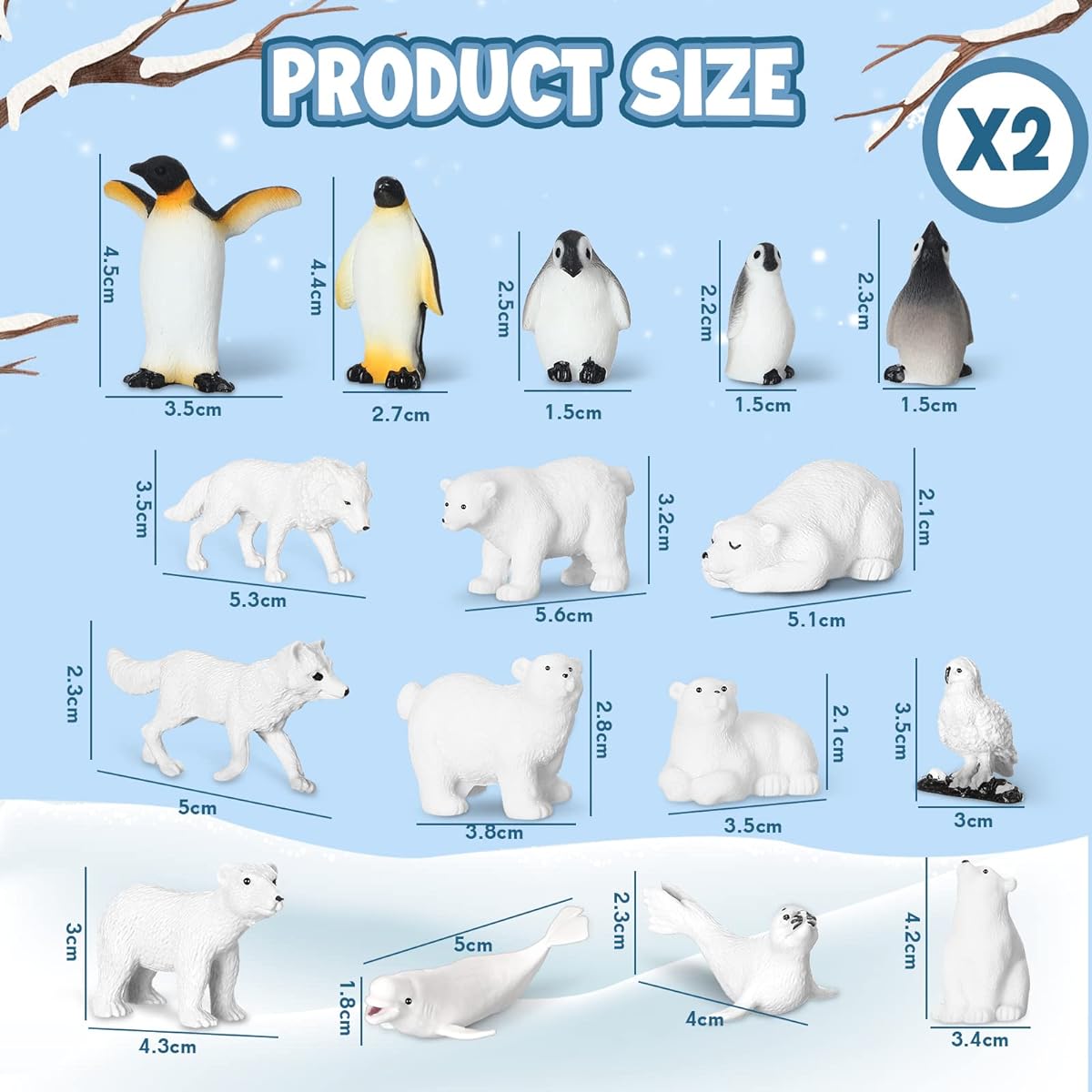 Jerify 32 Piece Polar Animal Figures Antarctic Animals Set Realistic Arctic Animal Figures Toy Playset White Whale Seal Wolf Teens Adults Party Favors Cake Decorating Craft