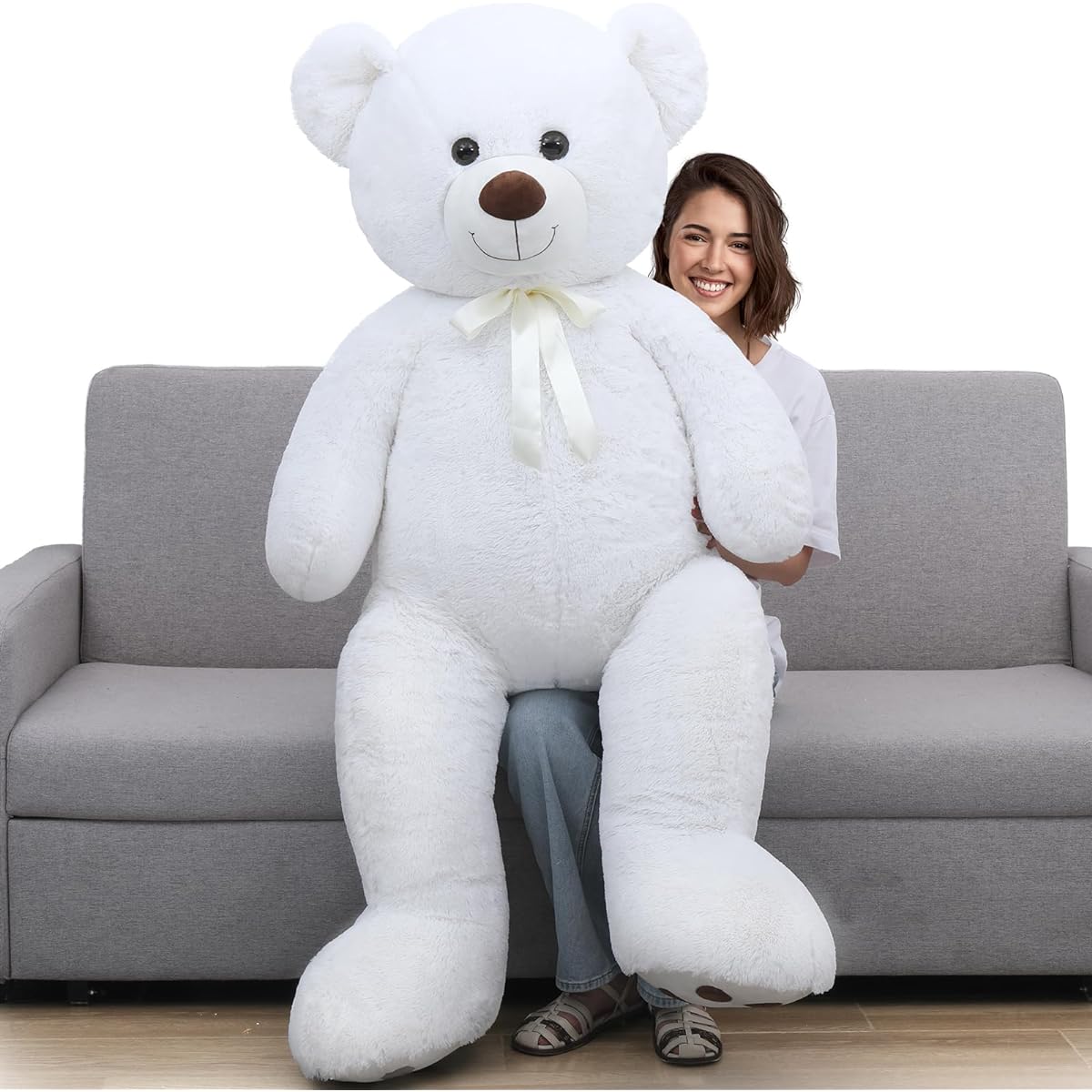 Tezituor Giant Teddy Bear 5ft Large White Teddy Bear Stuffed Animal Fluffy Soft Valentine Teddy Bear for Girlfriend/Boyfriend/Wife/Lover/Birthday/Anniversary/Valentine/Long Distance Relationship