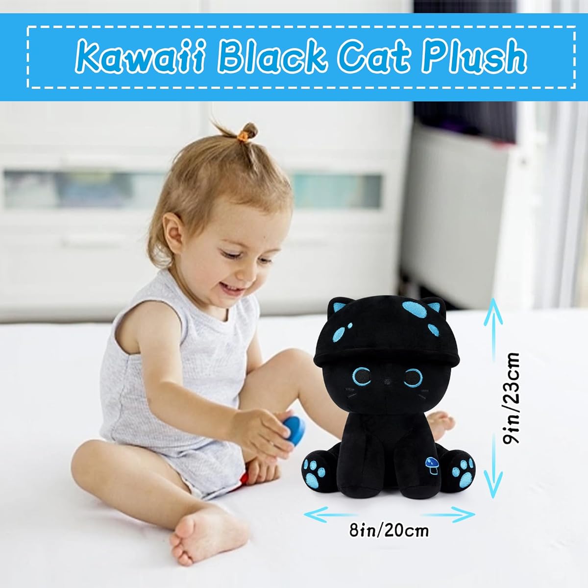 JIZWPOOM Mushroom Cat Plush Toy, 9 Inch Cute Black Cat Stuffed Animal, Mushroom Plush Toy, Soft Mushroom Stuffed Animal, Gift for Kids, Christmas Decoration, MLLMHM-MLMAO-333, Mushroom Cat