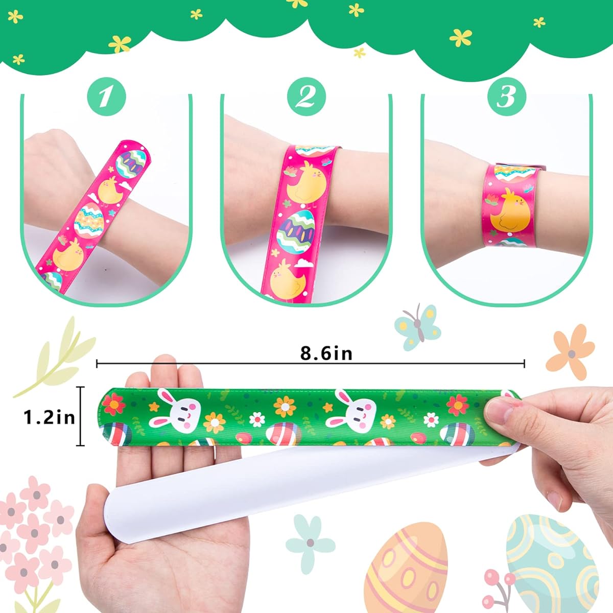 MCPINKY Slap Bracelets for Kids, Easter Slap Wristbands, Snap Bracelets Toys Pre-Filled Easter Eggs Party Goodie Bag Fillers Class Rewards