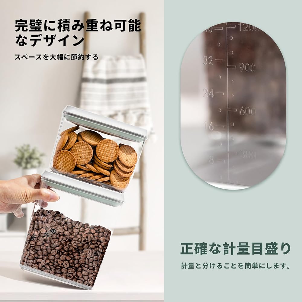 Tourdeus Vacuum Storage Container Canister Storage Container Plastic Pop-up Container Moisture Proof Transparent Set of 10 Pop-Top Food Storage Containers 3300ml*2, 2700ml*2, 1980ml*2, 1200ml*2, 550ml*2