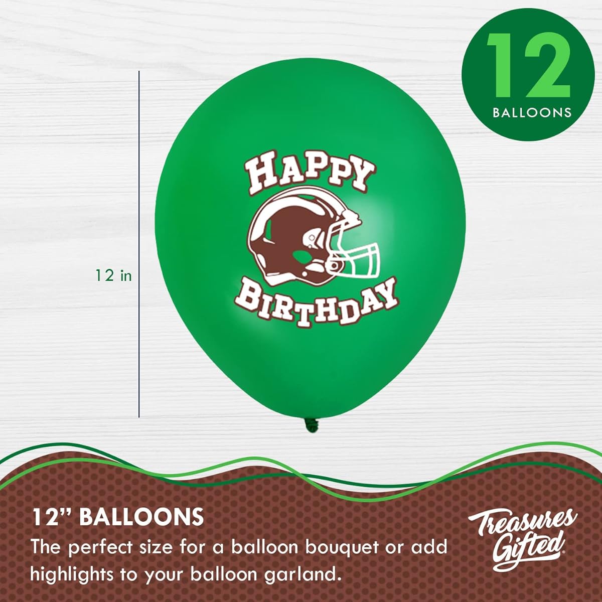 Treasures Gift Birthday Football Balloons - 12 Pack - Football Helium Balloons - 12 Inch Happy Birthday Balloons - Football Decorations - Football Party Supplies - Football Decorations - Sports Balloons