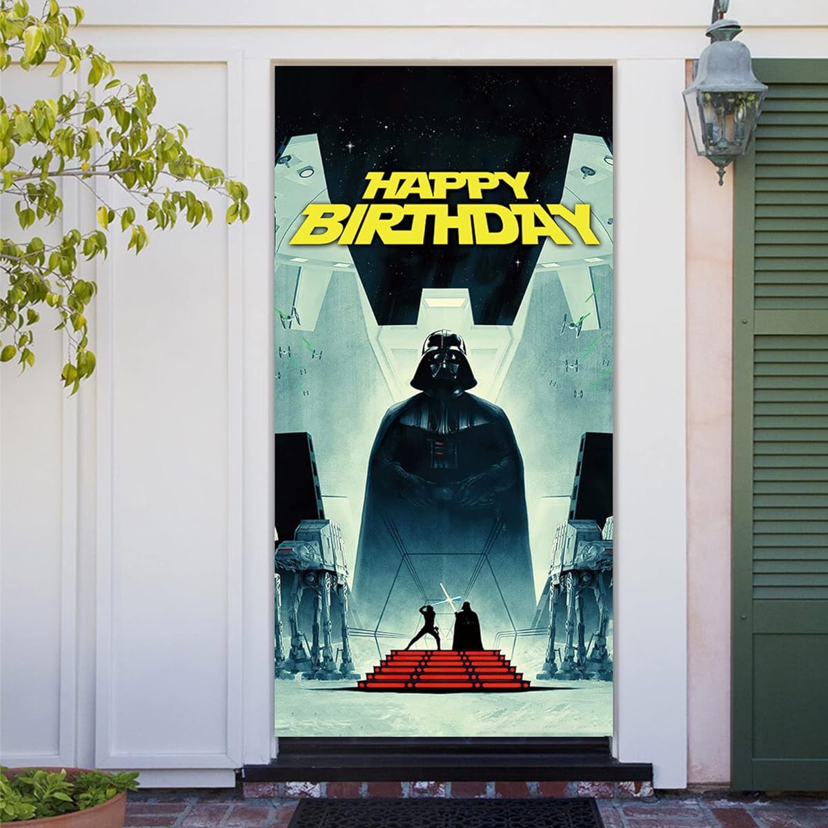 Universe Wars Theme Happy Birthday Door Banner 72x35.4 Inch Spaceship Decor Sci-Fi Series Backdrop for Kids Happy Birthday Dessert Table Top Decor Outdoor Door Banner Supplies