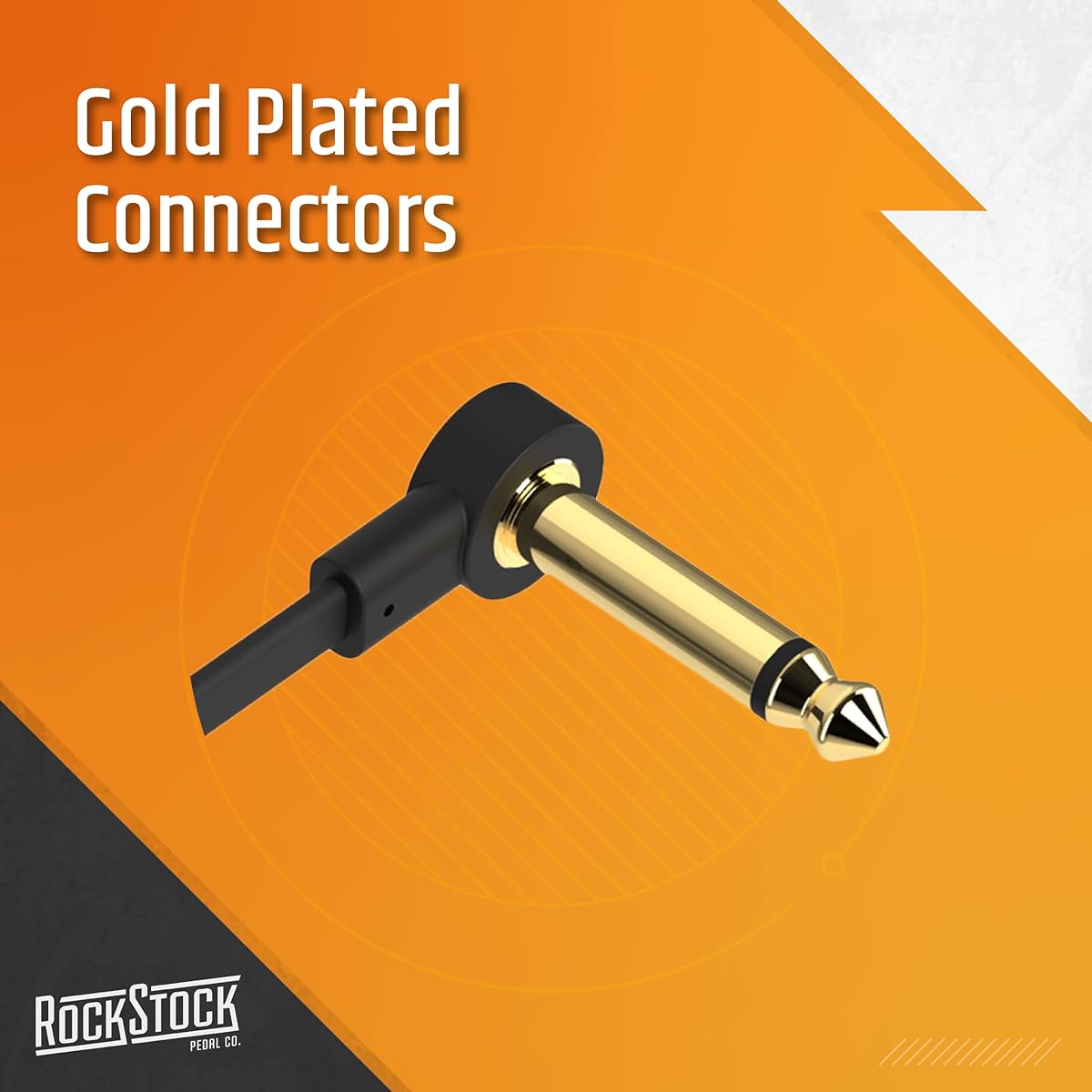 Rock Stock Guitar Flat Patch Cables - 12 Inch C-Shape Effect Pedal Cables - Black with Durable Gold Plated Connectors, Maximize Pedalboard Space (3 Pack)