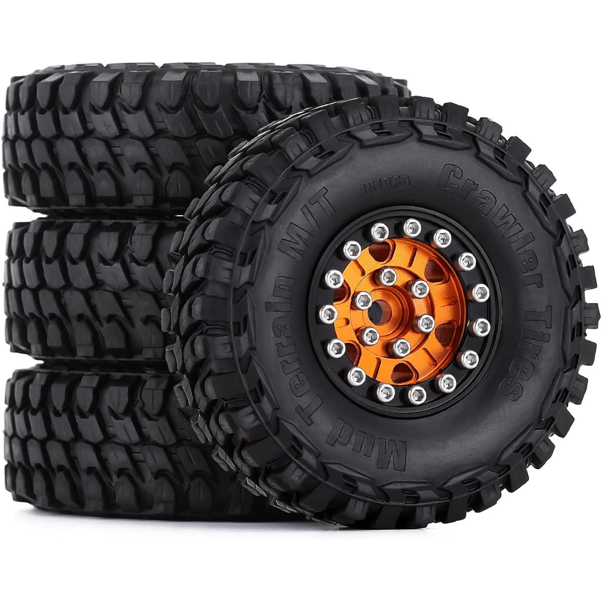 INJORA RC 1.0 Tire Aluminum Beadlock Wheels & Soft Rubber Tire Set for 1/24 RC Crawler Car Axial SCX24 Upgrade Parts (Gold)