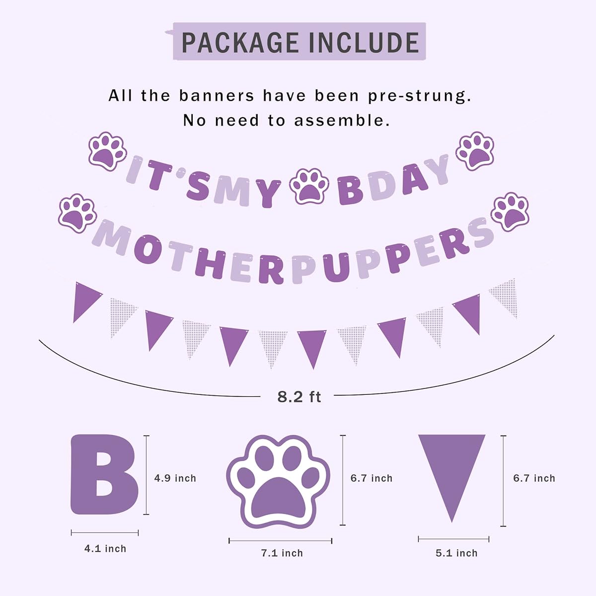 Dog Birthday Party Supplies It's My Bday Mother Puppers Banner Sign Purple Puppy Dog Paw Birthday Decoration Background Happy Birthday Decoration Pennant Banner Dog Boys Girls Vicycaty