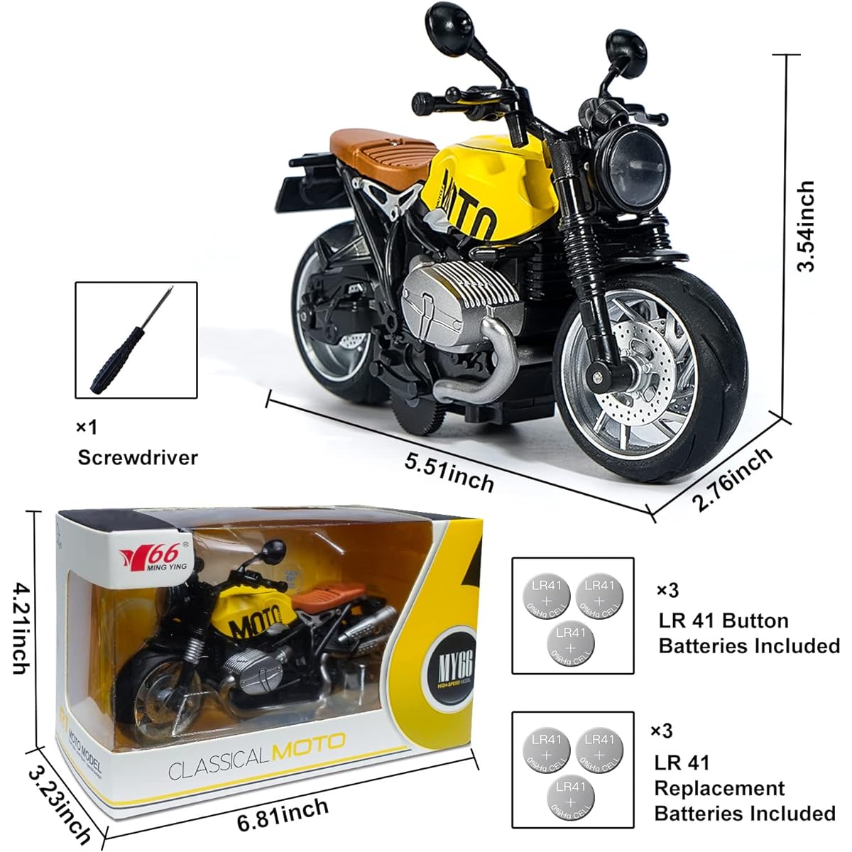 Ming You Motorcycle Toy - Pull Back Bike with Sound and Light Toys Motorcycle Toy for Kids Ages 3-5 Toddler Boys Motorcycle Toy (Yellow)
