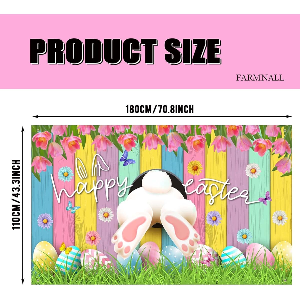 FARMNALL Easter Backdrop Rabbit Egg Bunny Photography Backdrop Easter Photo Decoration Photo Background Easter Grass Wall Decoration