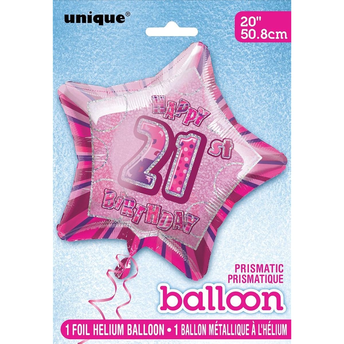 Unique Party 20 Inch Star Foil Balloon - 21st Pink