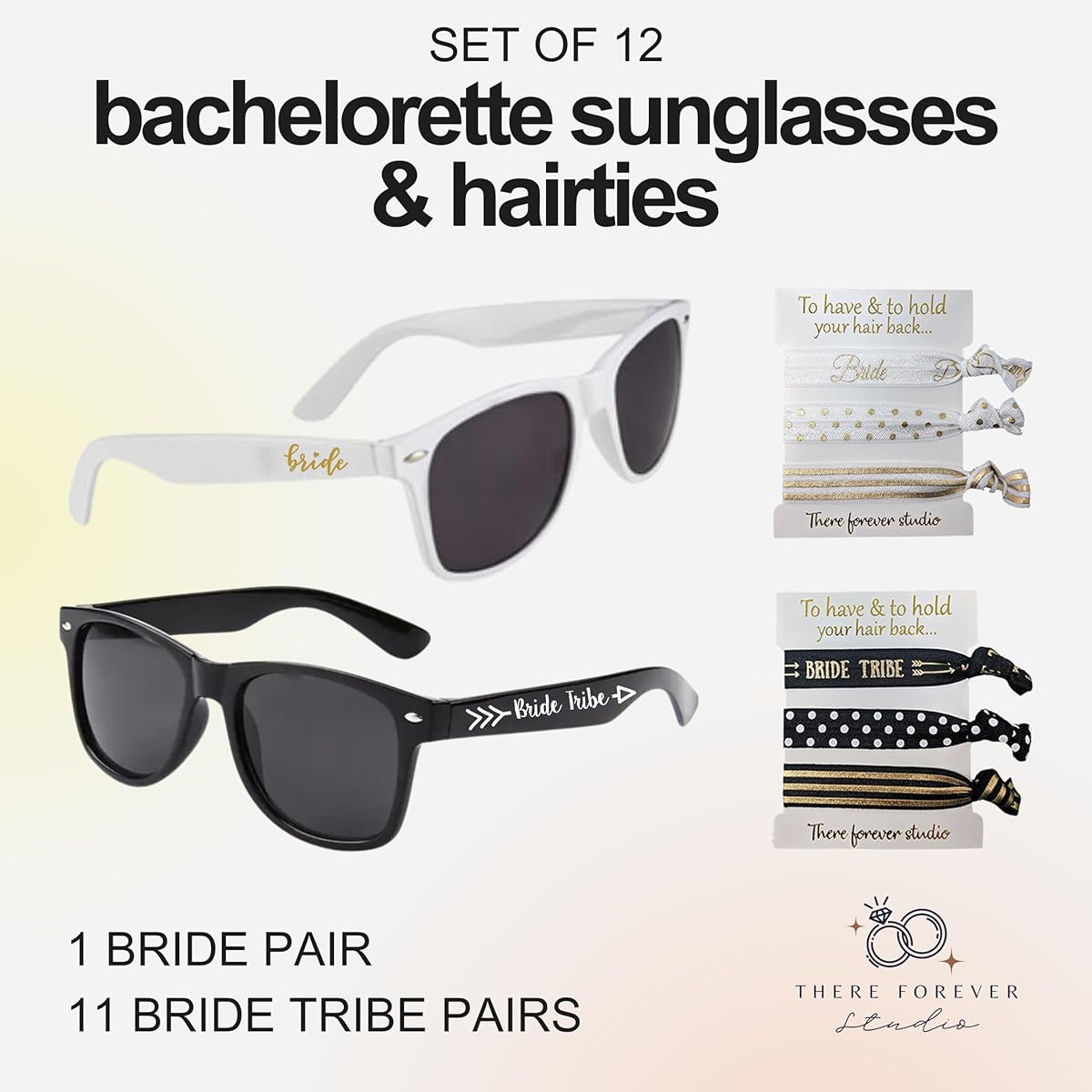 Black Bachelorette Party Favors - Bride Tribe Sunglasses & Bridesmaid Hair Ties for Wedding Bride