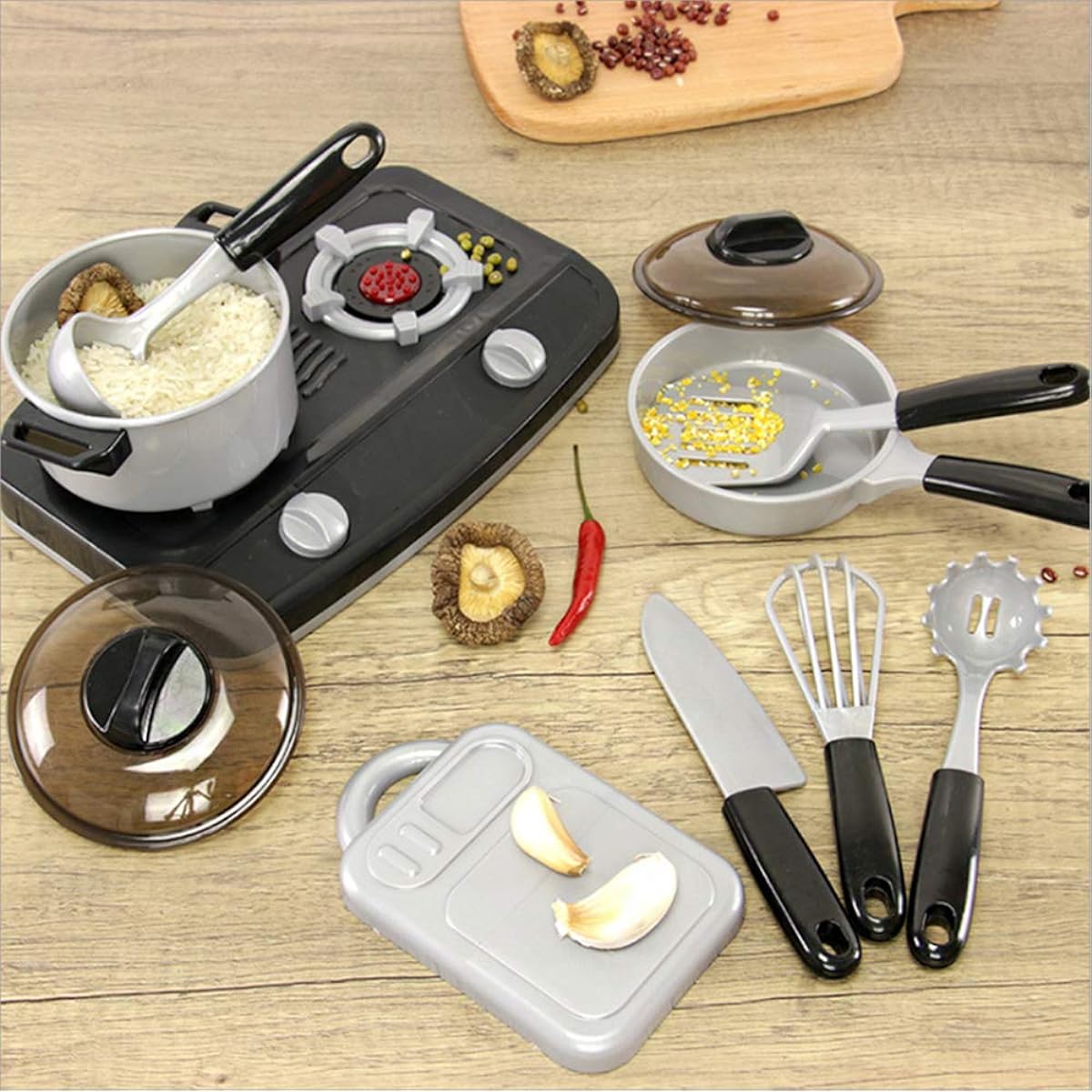 OMGOD Kitchen Playset 35 Pieces Playhouse Toy Breakfast Stove Pots Cookware Frying Pans Cooking Pretend Cooking Play Kitchen Set Playset for Kids Girls Boys Toddlers L315-P