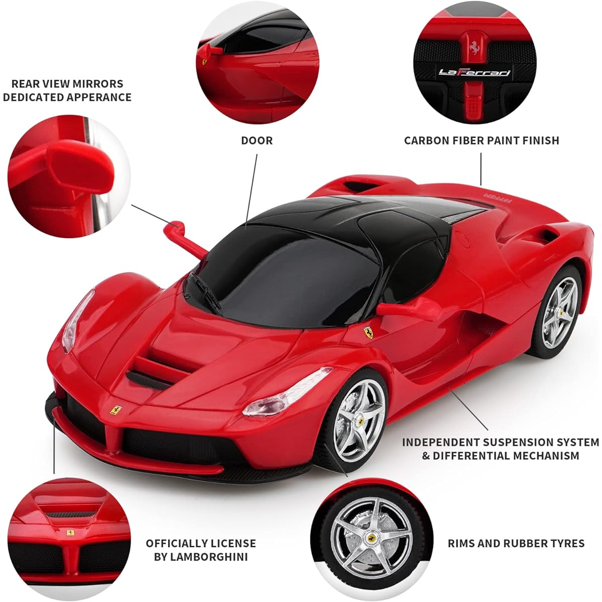Bestview Remote Control Car for Kids 2.4Ghz 1:24 Scale Ferrari LAFERRARI Electric Sports Racing Hobby Toy Car RC Car Gift for Boys Girls Adults Red