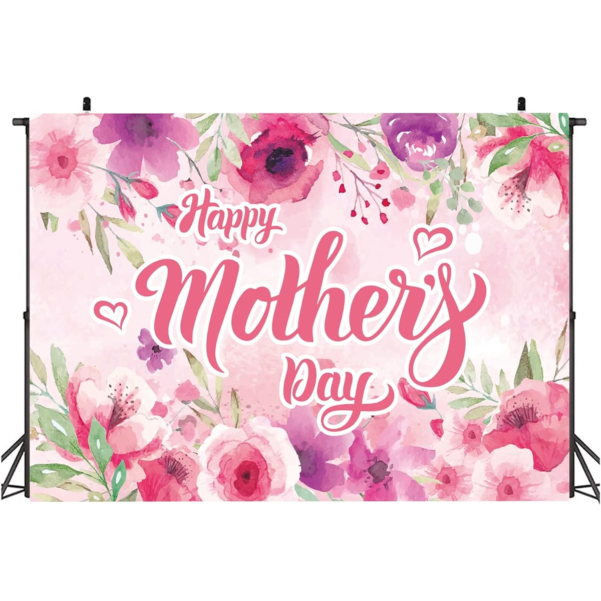 7x5ft Mother's Day Backdrop Happy Mother's Day Photo Background Party Decorations Mother's Day Banner for Photo Booth (Pink Floral Happy Mother's Day,7x5ft)