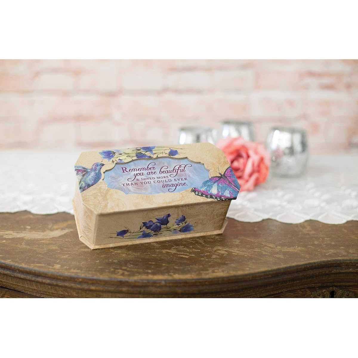 Cottage Garden Remember You are Beautiful Butterfly and Bird Glitter Music Box "You Are You Are You Light Up My Life"