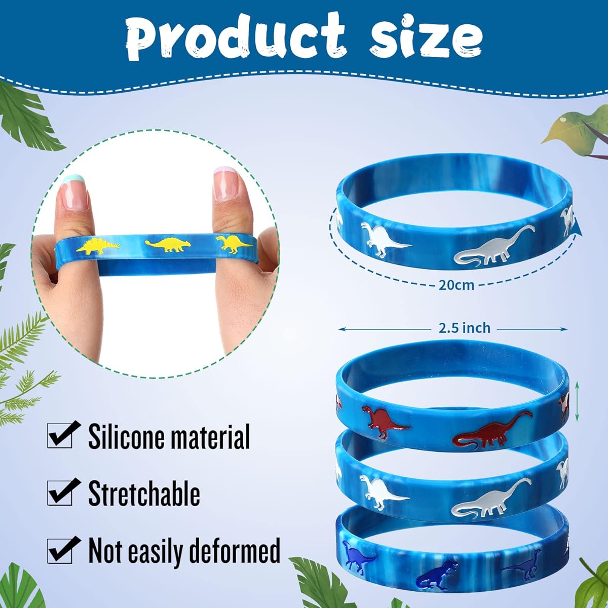 30 Pack Dinosaur Silicone Wristbands, Dinosaur Wristbands Bracelets Dinosaur Party Favors Bracelets Gift Bags Jungle Jurassic Dinosaur Theme Birthday Party Supplies Blue