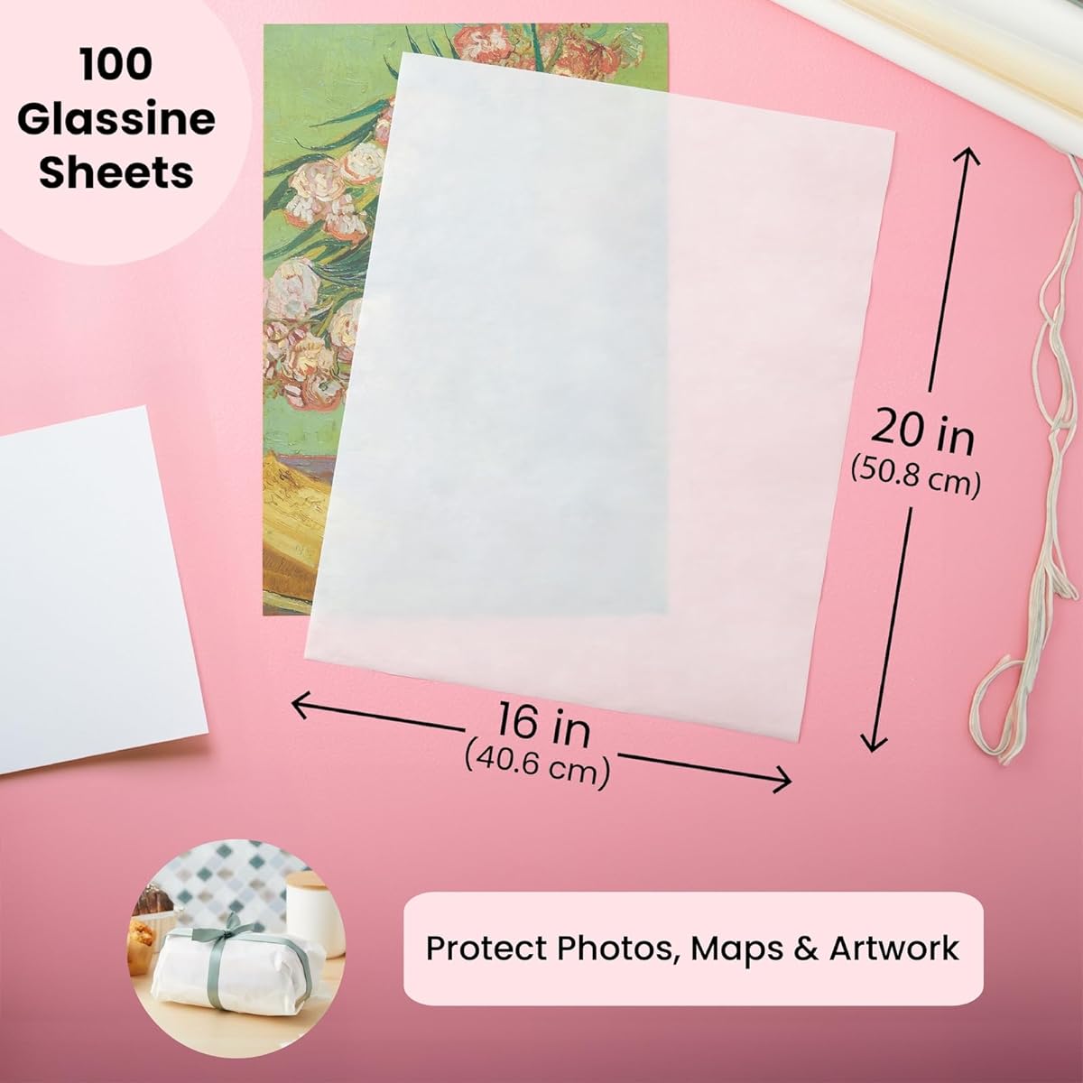 100 Pack Glassine Paper for Artwork, Craft Projects, Glassine Sheets for Photos, Documents, Drawings, Baked Goods, Wrapping, Food, Basket Lining (16x20 Inch)