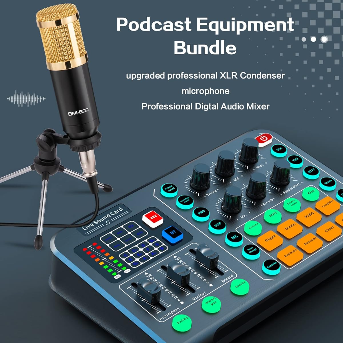 Podcast Equipment Set Condenser Microphone Set with Tripod Stand Professional Audio Mixer/Studio Equipment/Podcast Microphone for Streaming Broadcasting Gaming Recording Singing TikTok YouTube
