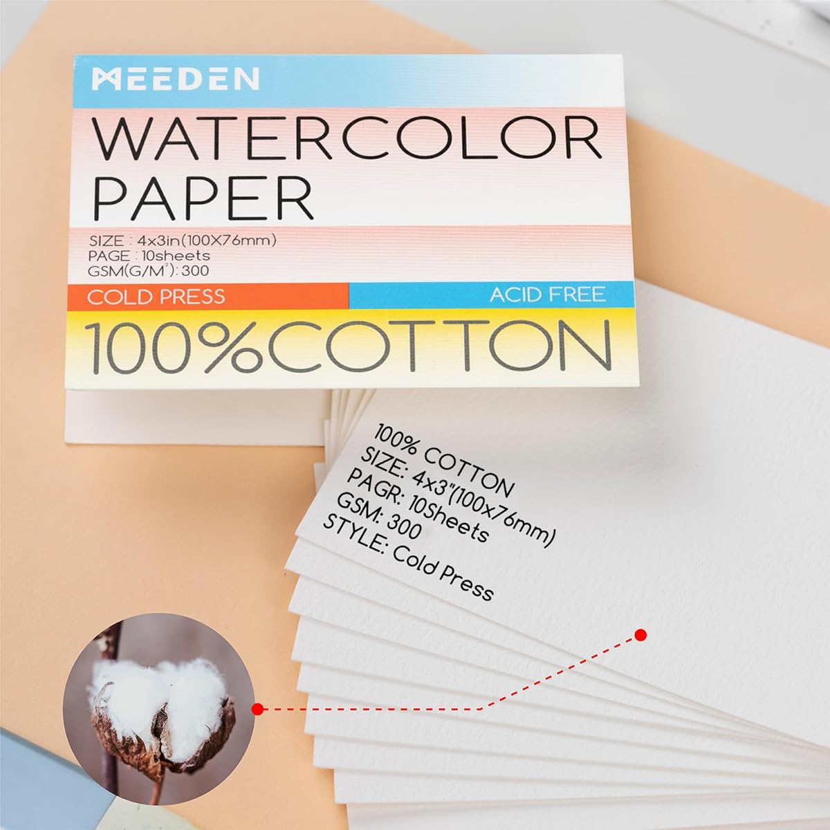 MEEDEN Mini Watercolor Paper 4" x 3" Cold Press Watercolor Bulk 5 Sheets 100% Cotton Watercolor Paper Cards for Adults & Students (140lb/300gsm) 10 Sheets