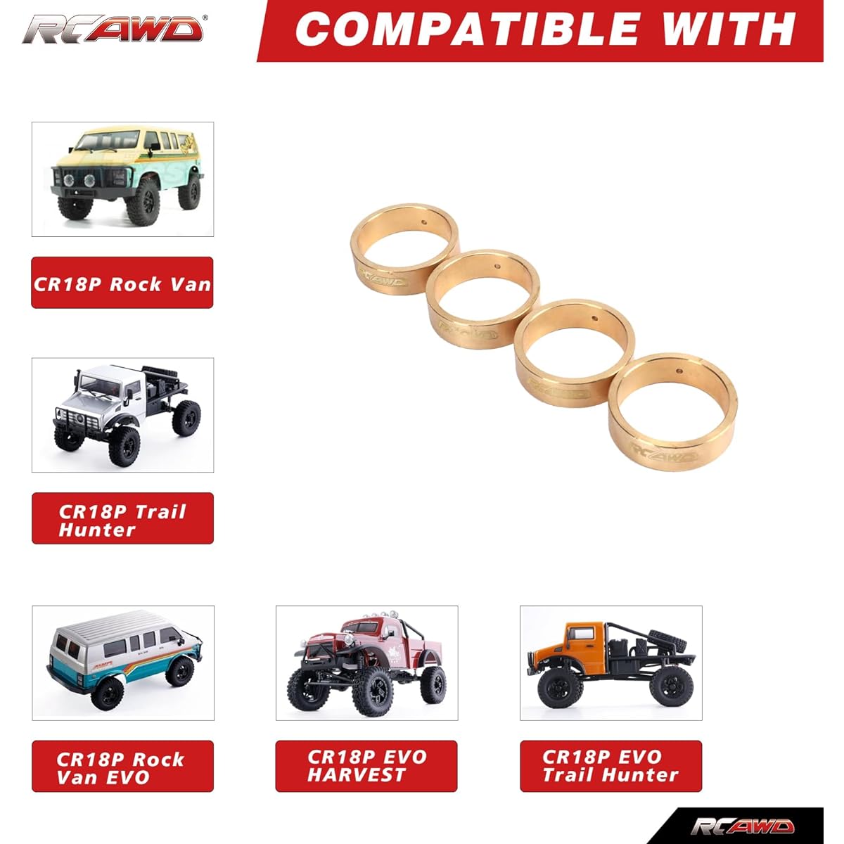 RCAWD 108g Brass Weighted Wheel for Hobby Plus CR-18P Rock Van T-Hunter Trail Hunter Upgrade Parts