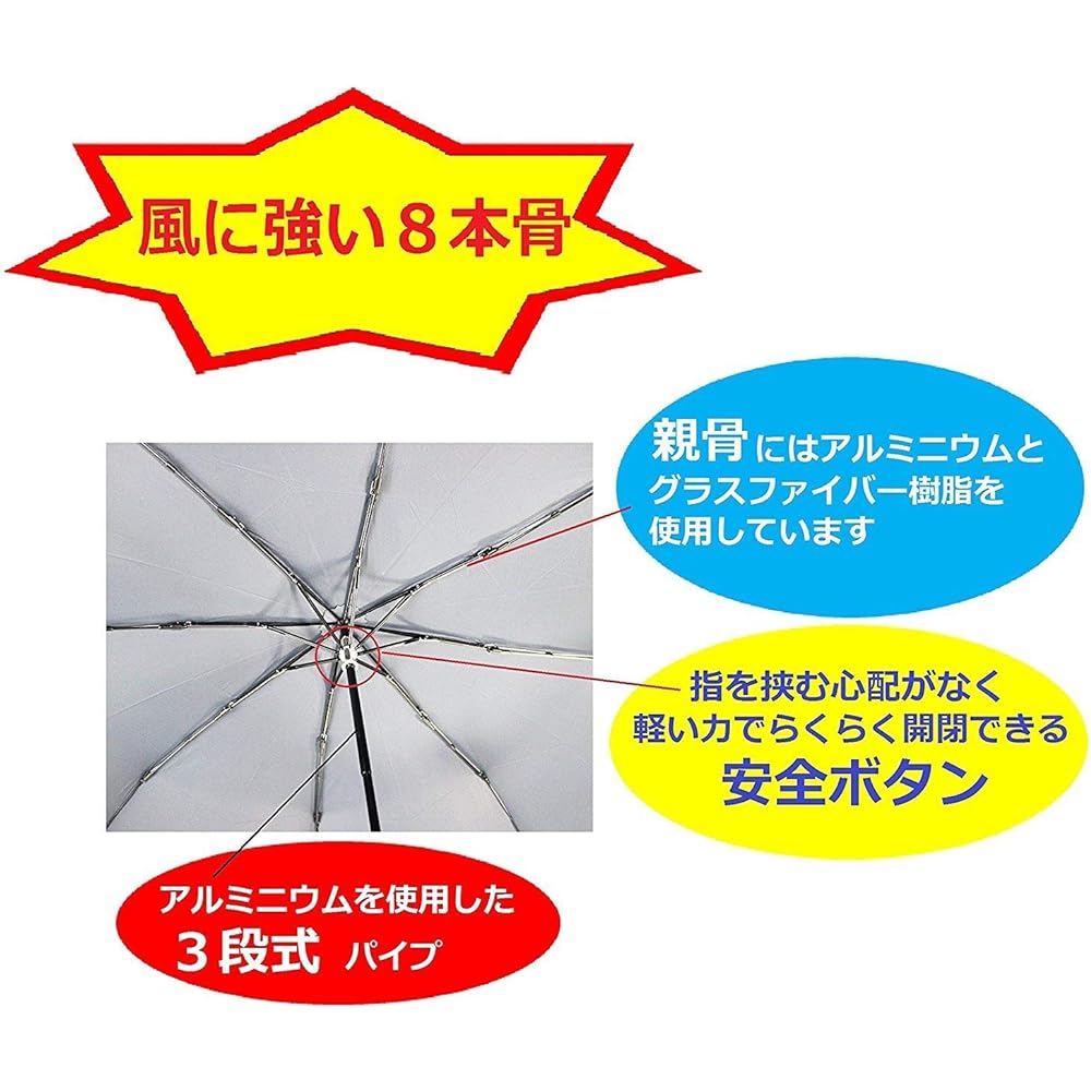 Okamoto Harajuku store diameter 123cm! Big Size Folding Umbrella (Lightweight/Glass Fiber + Aluminum) Umbrella that returns to its original state even if flipped over (Durable/Water Repellent/8 ribs) 70cm when folded