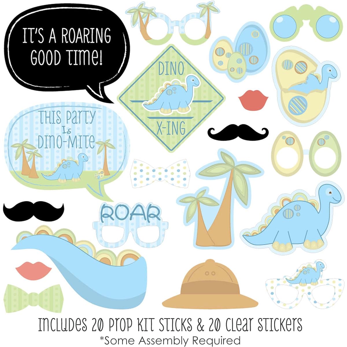 Big Dot of Happiness Baby Boy Dinosaur - Baby Shower or Birthday Party Photo Booth Props Kit - 20 Pieces