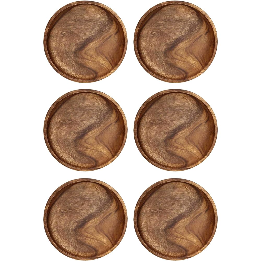 Fujiboeki Medium Plate Egg Shape Tray Acacia B Brown Width 24.8 x Depth 21.5cm Set of 6 70189