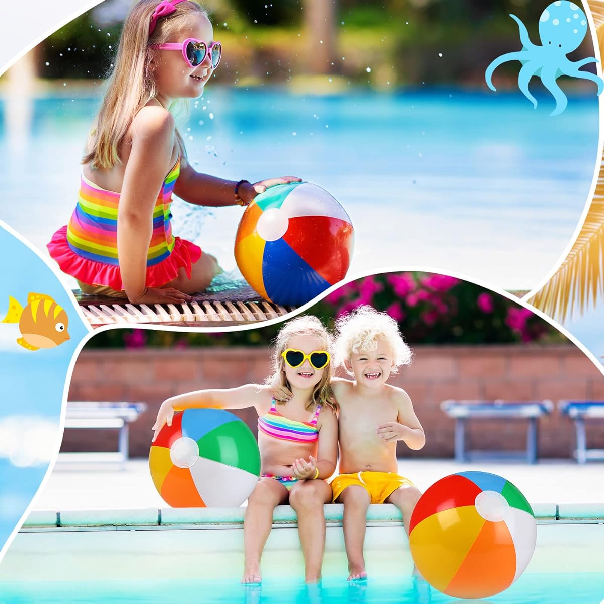 24 Pieces 12 Inch Beach Balls and 24 Pieces Beach Sand Toys Set 5 Inch Beach Pail Sand Bucket and Sand Shovel Set Inflatable Pool Beach Balls Bulk Summer Outdoor Games Beach Party Supplies