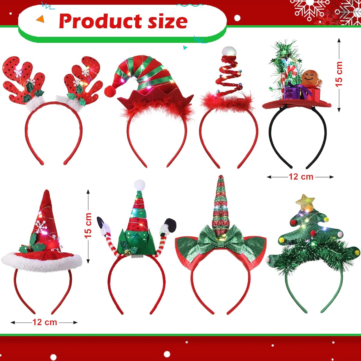 8pcs Christmas LED Headband Light Up Festival Accessories Reindeer Christmas Tree Headpiece Christmas Party Favors