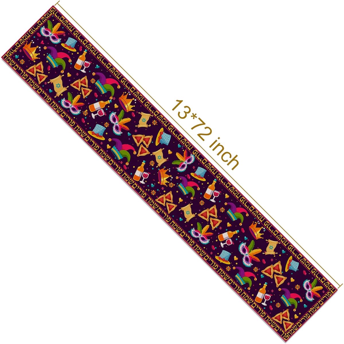 Happy Purim Table Runner Jewish Holiday Carnival Party Circus Crown Table Cover Hammantashen Hat Mask Glagger Tablecloth Linen Indoor Outdoor Birthday Holiday Party Kitchen Home Table Decor