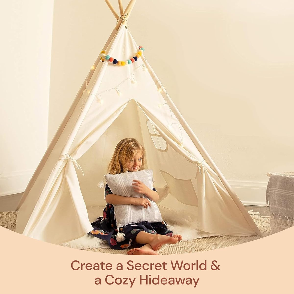 Kids Teepee Tent with Light String Kids Teepee Tent Kids Play Tent Kids Teepee Play Tent for Girls & Boys