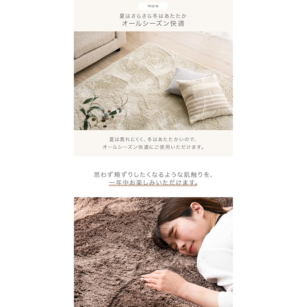 Tansu no Gen Rug Shaggy Rug 200 x 200 cm Square 2 Tatami Washable Fluffy Pile Approximately 25 mm Anti-Slip Hot Carpet Compatible with Floor Heating All Seasons Silver Gray 19510003 (83558)