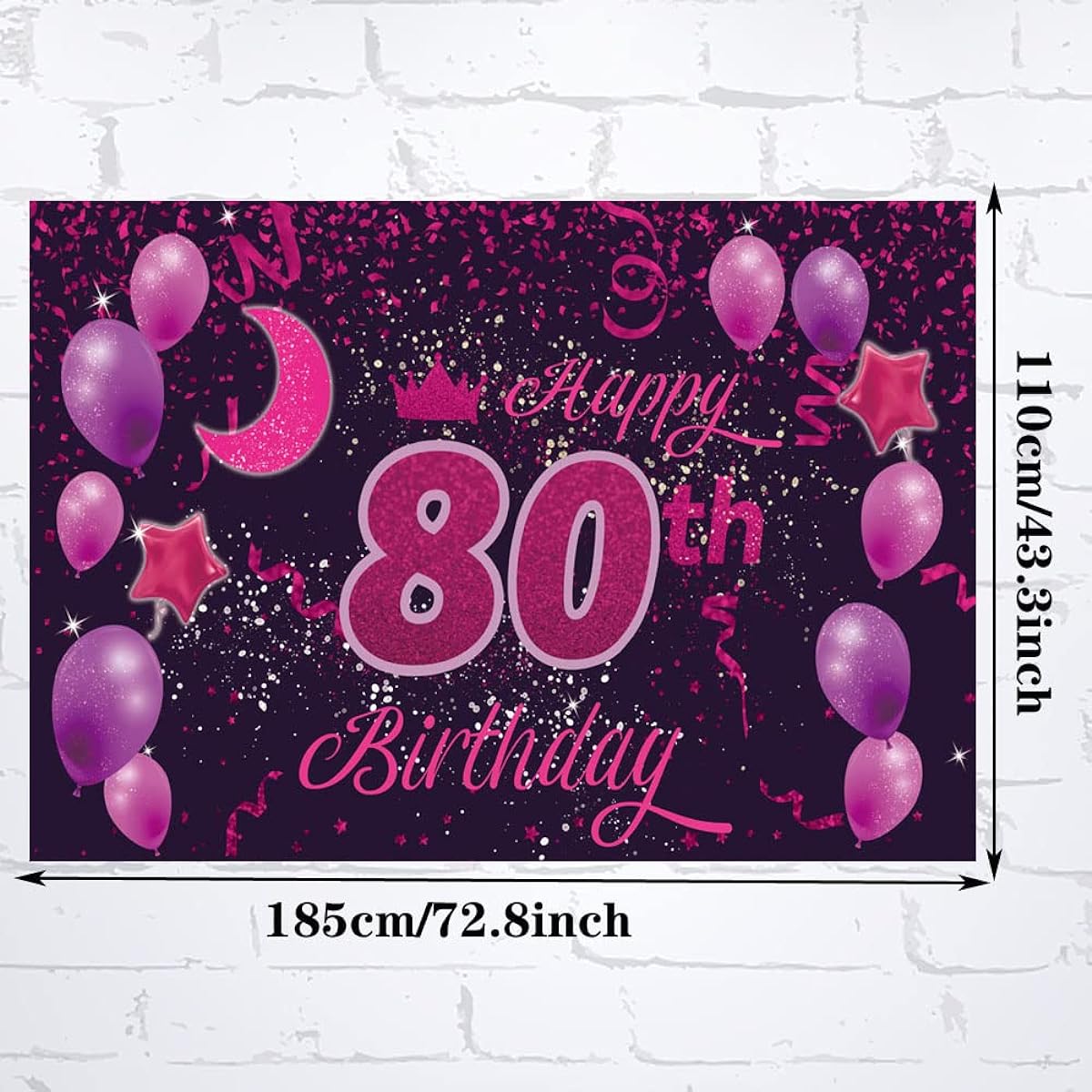 Sweet Happy 80th Birthday Backdrop Banner Poster 80th Birthday Party Decorations 80th Birthday Party Supplies 80th Photo Backdrop for Girls Boys Women Men Pink Purple 72.8 x 43.3 inches