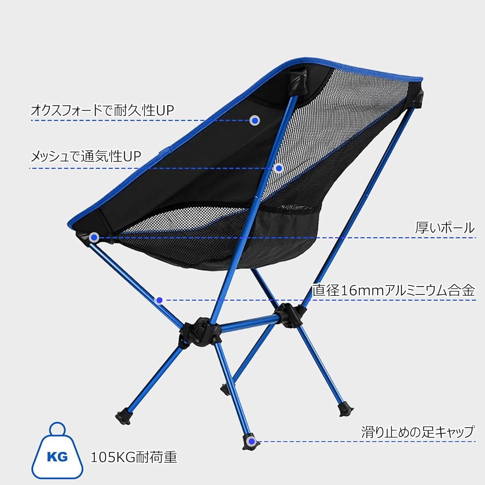 LAMA Outdoor Chair, Foldable, Lightweight, 1KG, Storage Bag Included, Easy to Carry, Camping Chair, 600D Oxford, Durable, Breathable, Camping Chair, For Fishing, Hiking, Climbing, Home, Unisex (Navy)