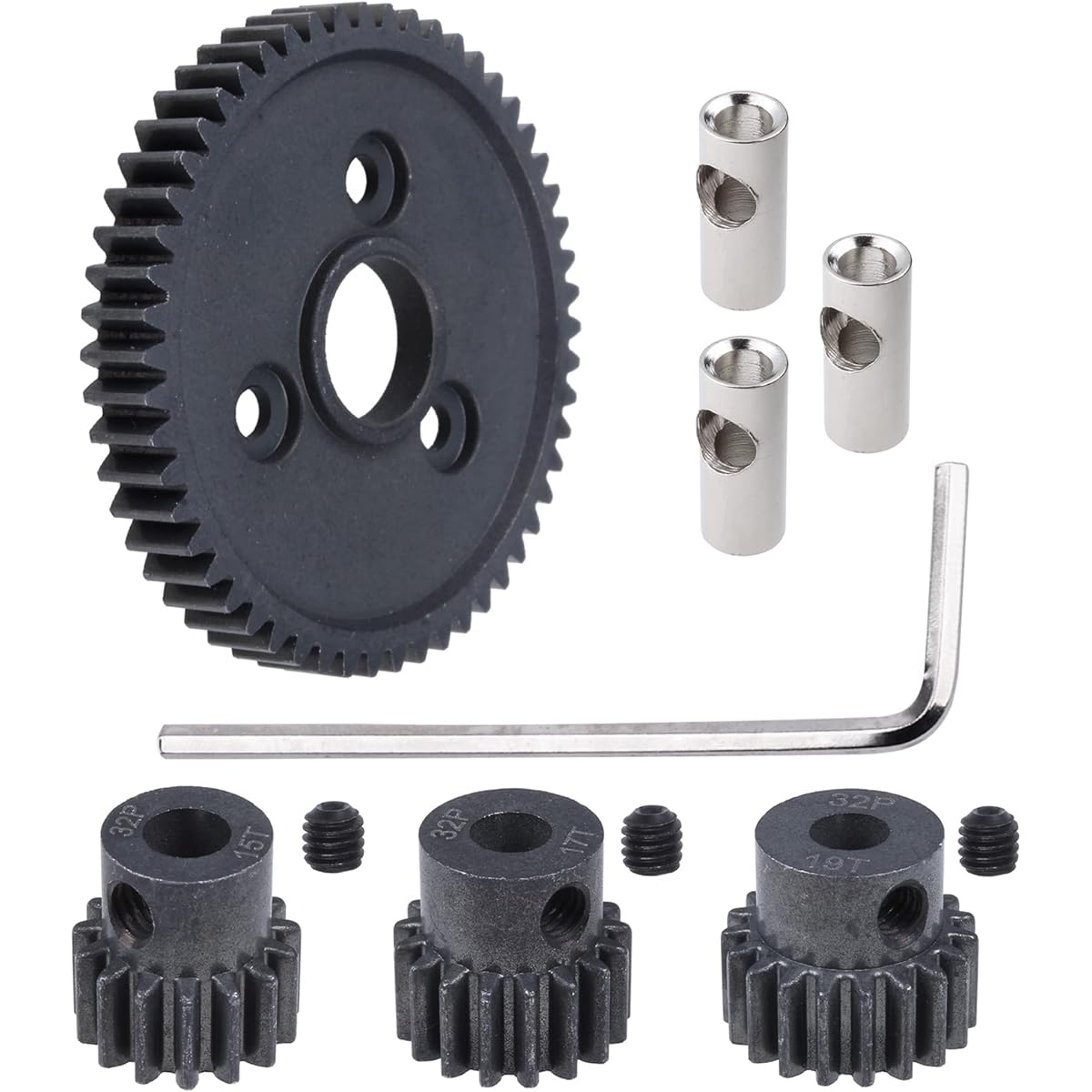 Hobbypark Metal Steel 0.8 Metric 32 Pitch 54-Tooth 3956 Spur Tooth & 32P 15T/17T/19T Pinion Gear Set for 1/10 Traxxas Slash 4x4 Rustler 4x4 VXL Stampede 4x4 Summit E-Revo
