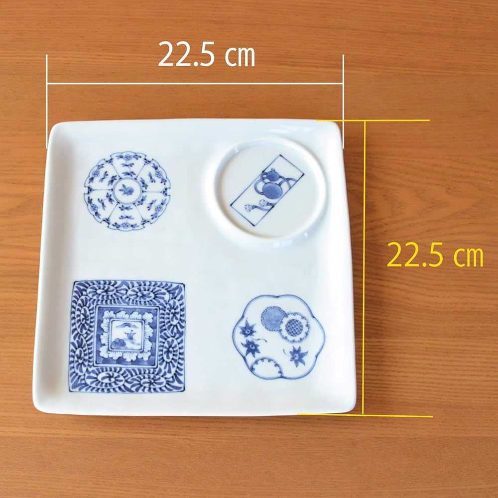 One Plate Dish Stylish Set of 2 Dishwasher Microwave Safe Arita Ware Dyed Hyakkei Square Tray Plate Set of 2