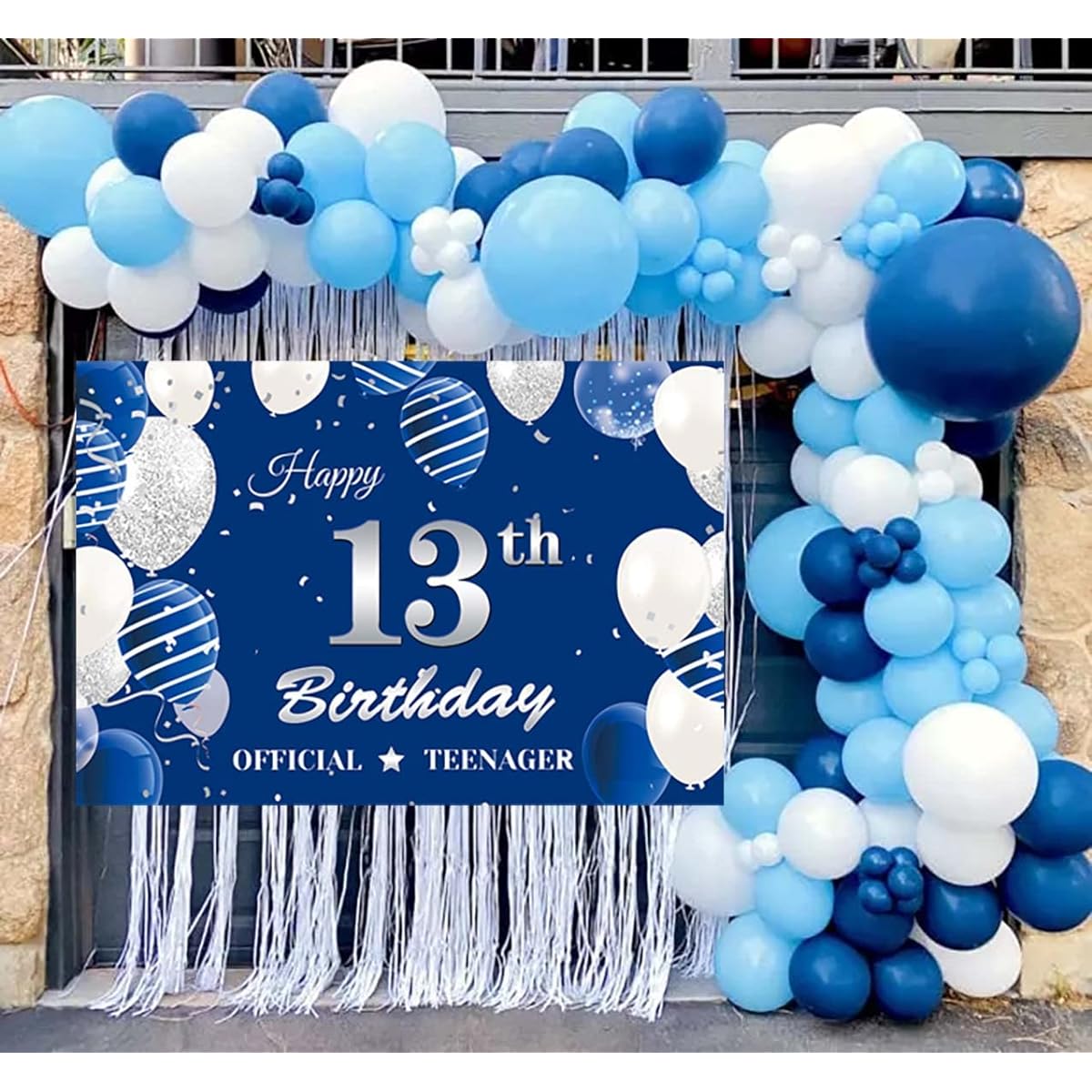 13th Birthday Background Banner Navy Blue Silver 13th Birthday Photography Backdrop 13th Birthday Decorations for Boys 13th Birthday Party Backdrop Poster Fabric 5x4ft