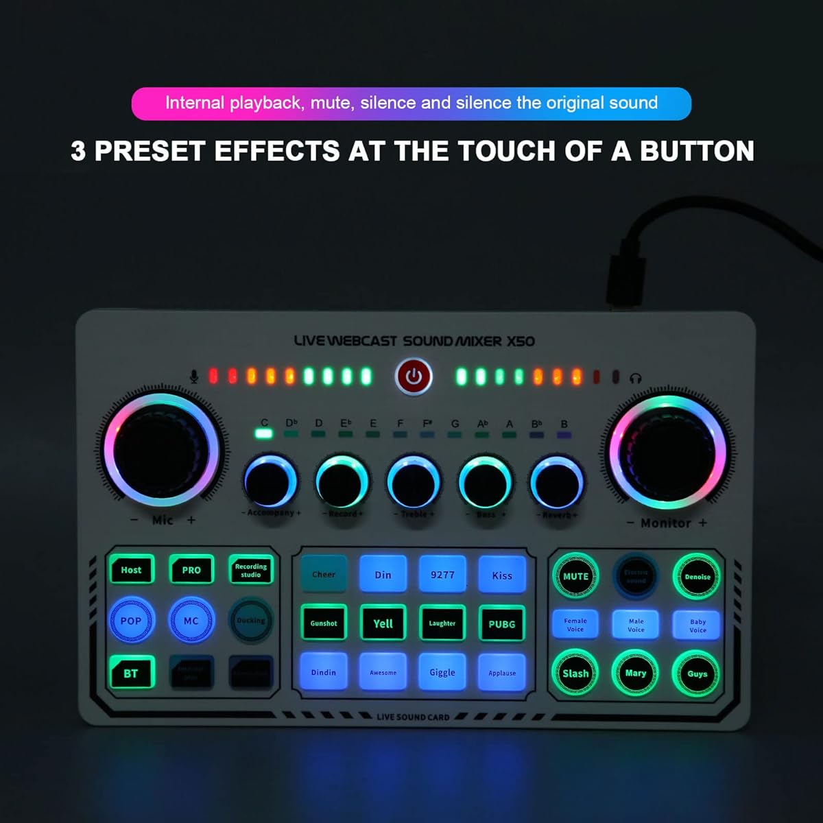 Professional Audio Mixer Podcast Equipment Bundle USB External Sound Card with 12 Warm-up Sound Effects Live Sound Card Audio Interface for Live Streaming Podcast Recording